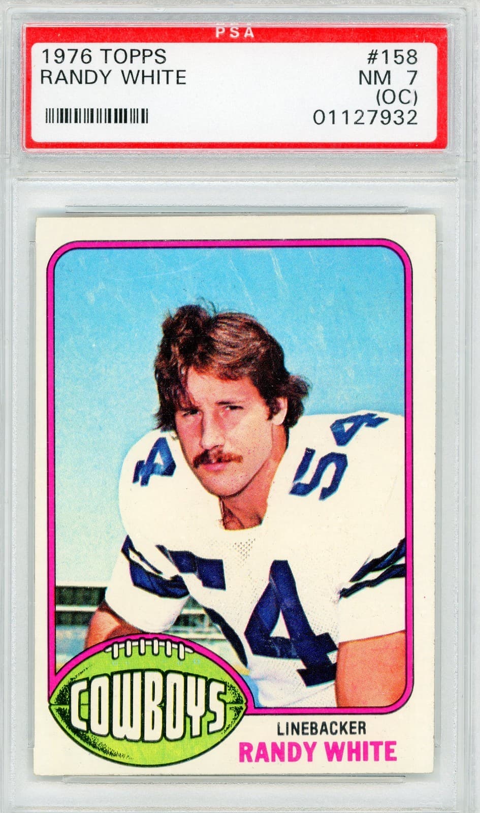 1976 TOPPS FOOTBALL # 158 RANDY WHITE PSA 7  NM OC   HOF