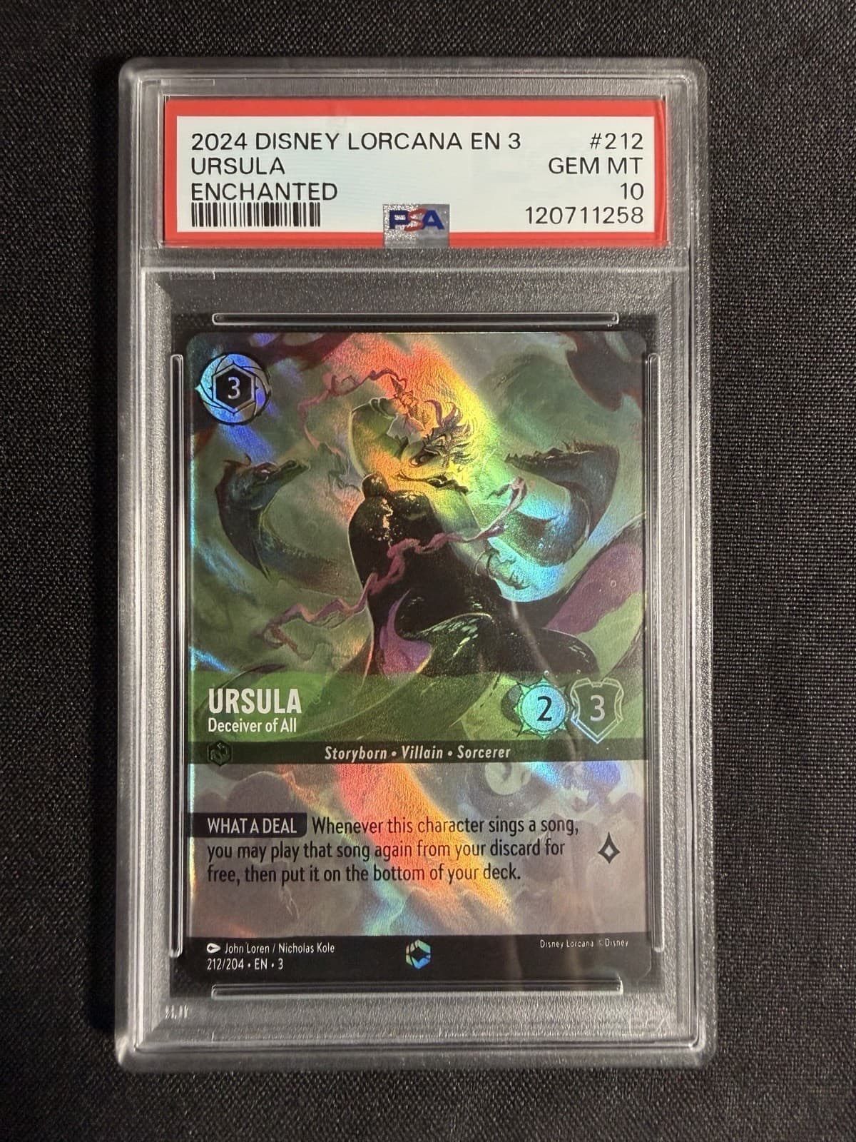Disney Lorcana Ursula Deceiver of All Enchanted Foil PSA 10 212/204 EN