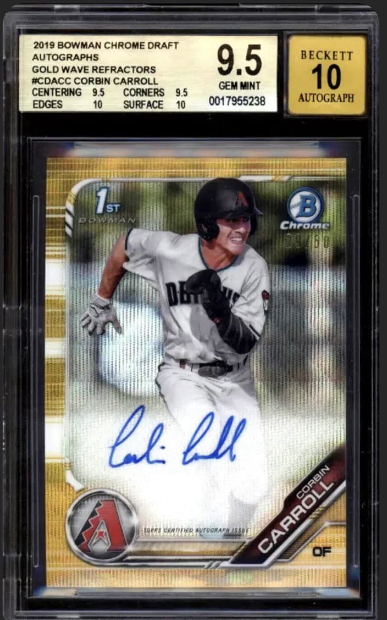 2019 Bowman Chrome Draft Corbin Carroll 1st Gold Wave Auto 29/50 BGS 9.5 10 Auto