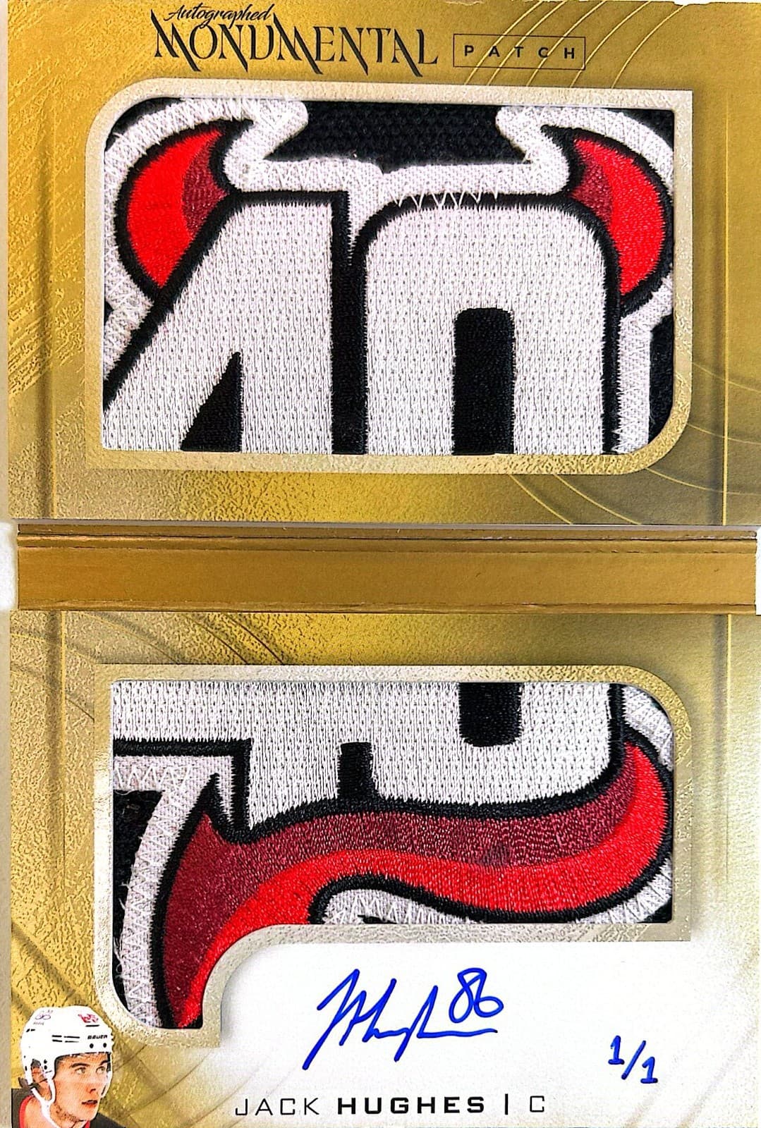 2023-24 Upper Deck The Cup Jack Hughes Monumental Patch Auto 1/1 MP-JH Devils