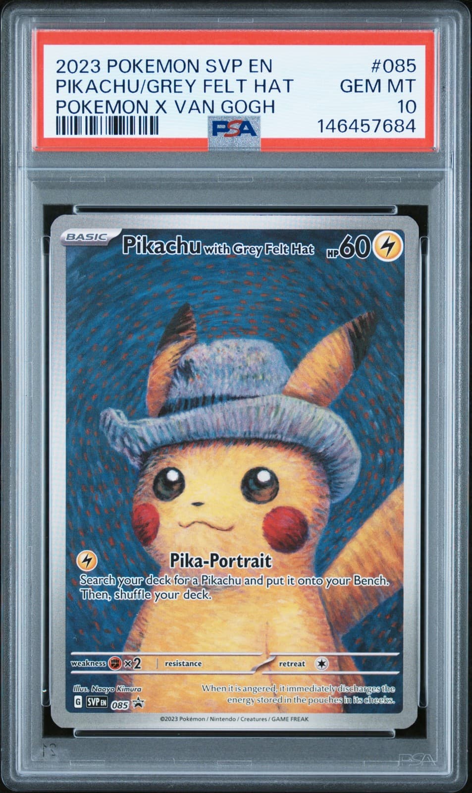 2023 POKEMON SVP EN-SV BLACK STAR PROMO #085 PIKACHU WITH GREY FELT HAT PSA 10