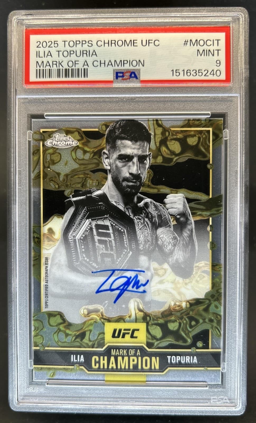 2025 Topps UFC Chrome Ilia Topuria Mark of a Champion Auto #MOC-IT PSA 9