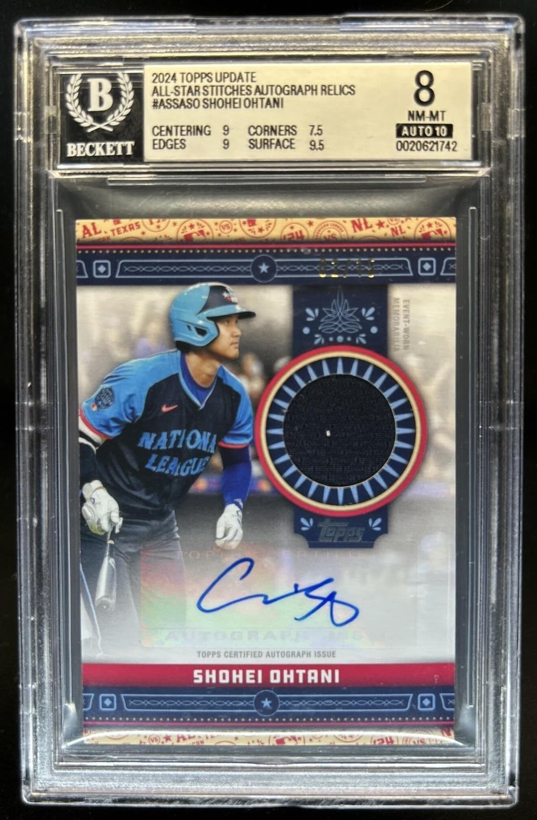 2024 Topps Update Shohei Ohtani All Star Stitch Jersey Auto #/15 Dodgers BGS 8