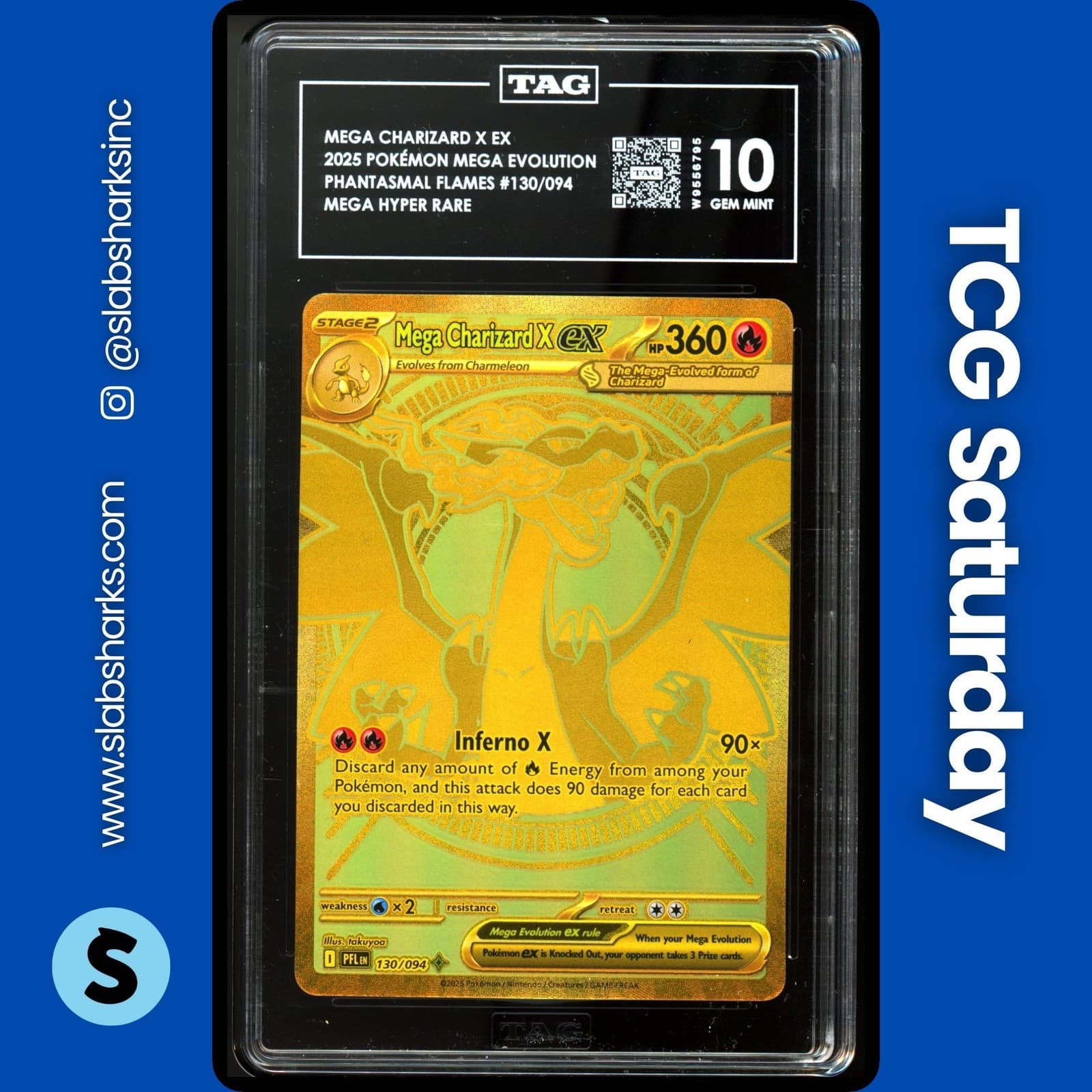 2025 POKEMON PHANTASMAL FLAMES #130/094 MEGA CHARIZARD X EX HYPER RARE TAG 10