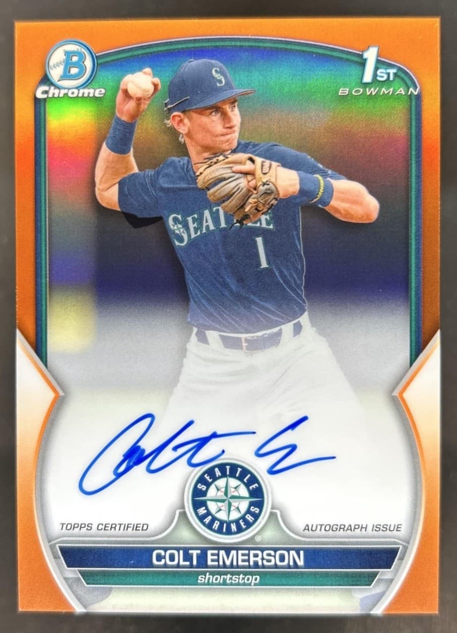 2023 Bowman Draft Colt Emerson Chrome Auto Orange Refractor 1st #/25 Mariners