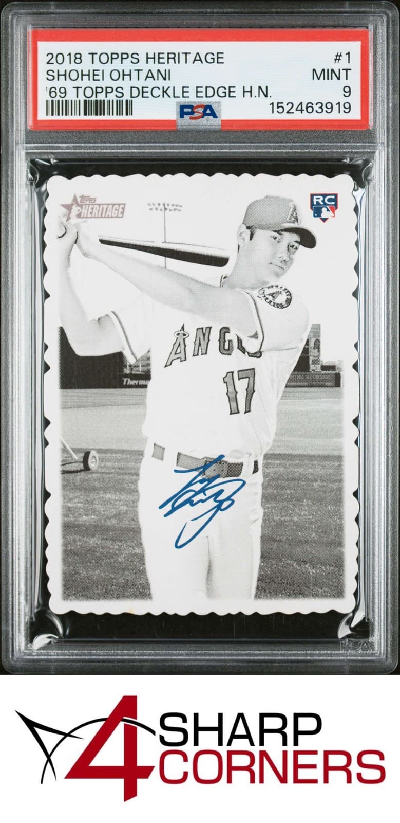 2018 TOPPS HERITAGE 1969 DECKLE EDGE HIGH NUMBERS #1 SHOHEI OHTANI RC PSA 9