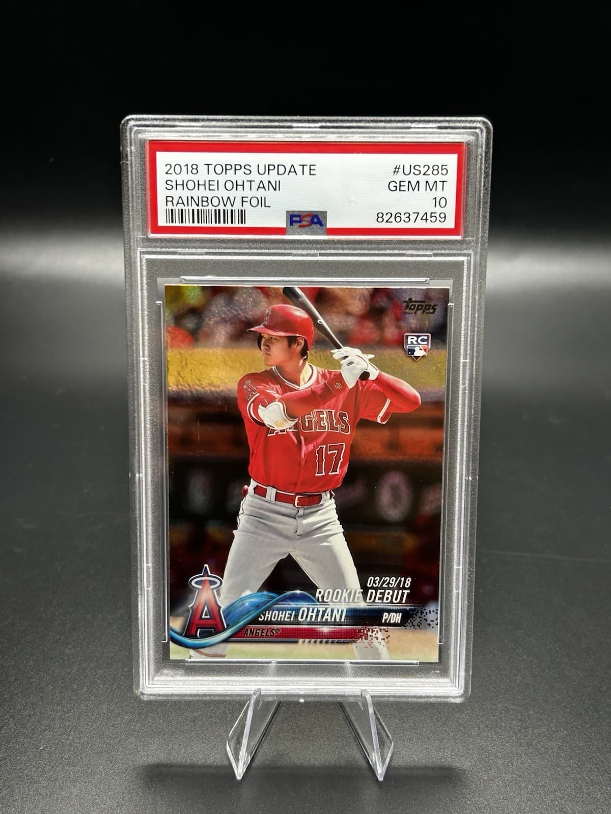 Shohei Ohtani 2018 Topps Update #US285 Batting Rainbow Foil Rookie PSA 10