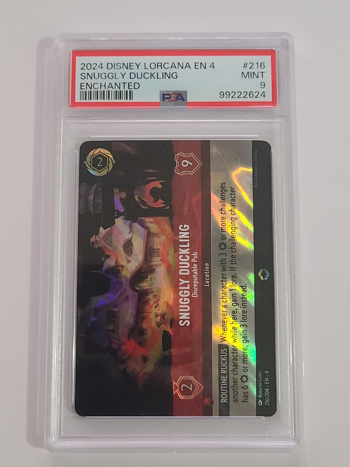 Disney Lorcana: Snuggly Duckling - Disreputable Pub #216 Enchanted (PSA 9)