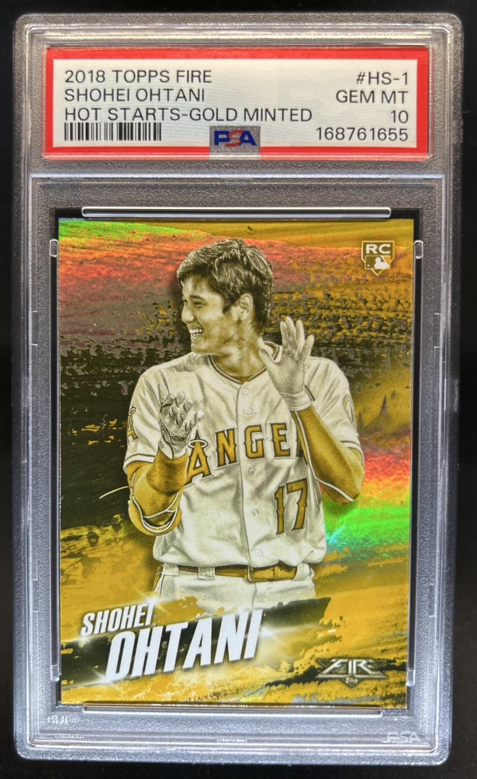 2018 Topps Fire Shohei Ohtani Hot Starts Gold Minted RC #HS-1 Angels PSA 10