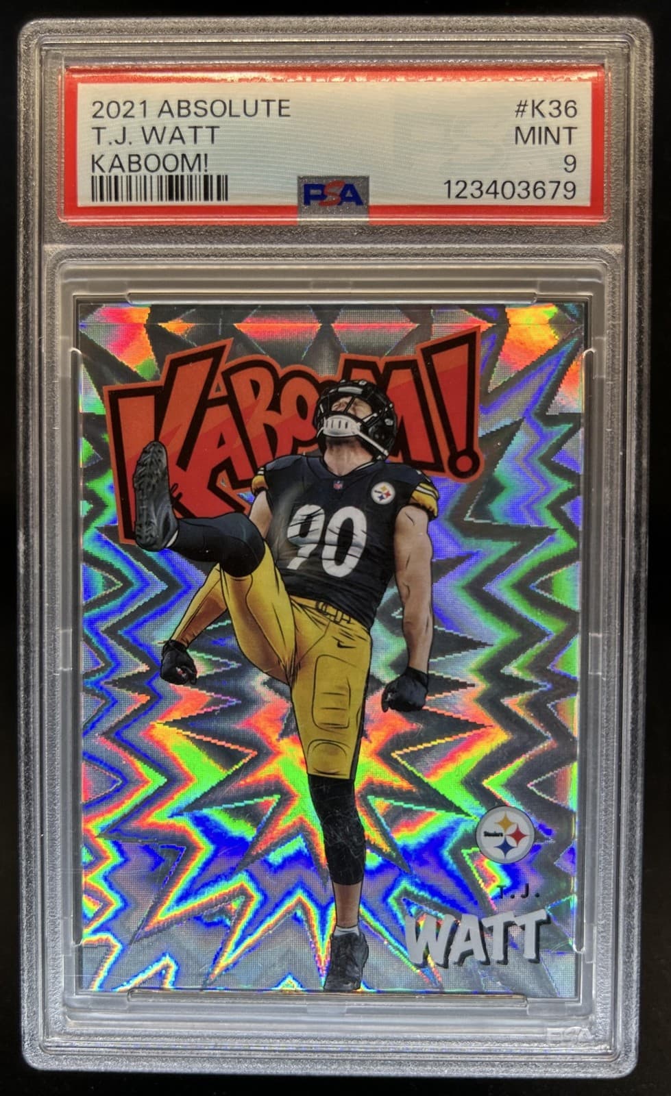 2021 Panini Absolute T.J. Watt Kaboom #K36 Steelers PSA 9