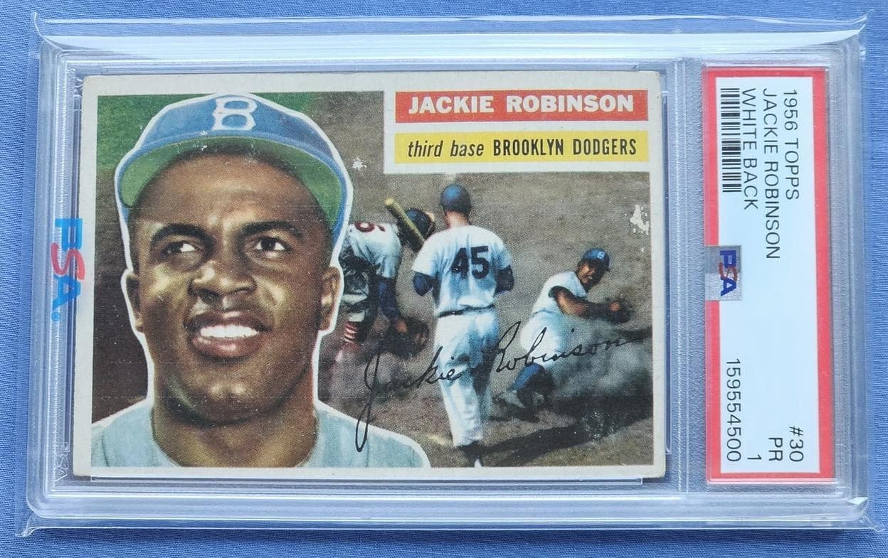 1956 TOPPS #30 JACKIE ROBINSON WHITE BACK / PSA 1