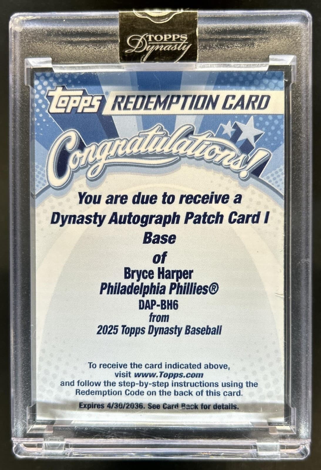 2025 Topps Dynasty Bryce Harper Patch Auto Autograph #/10 Phillies