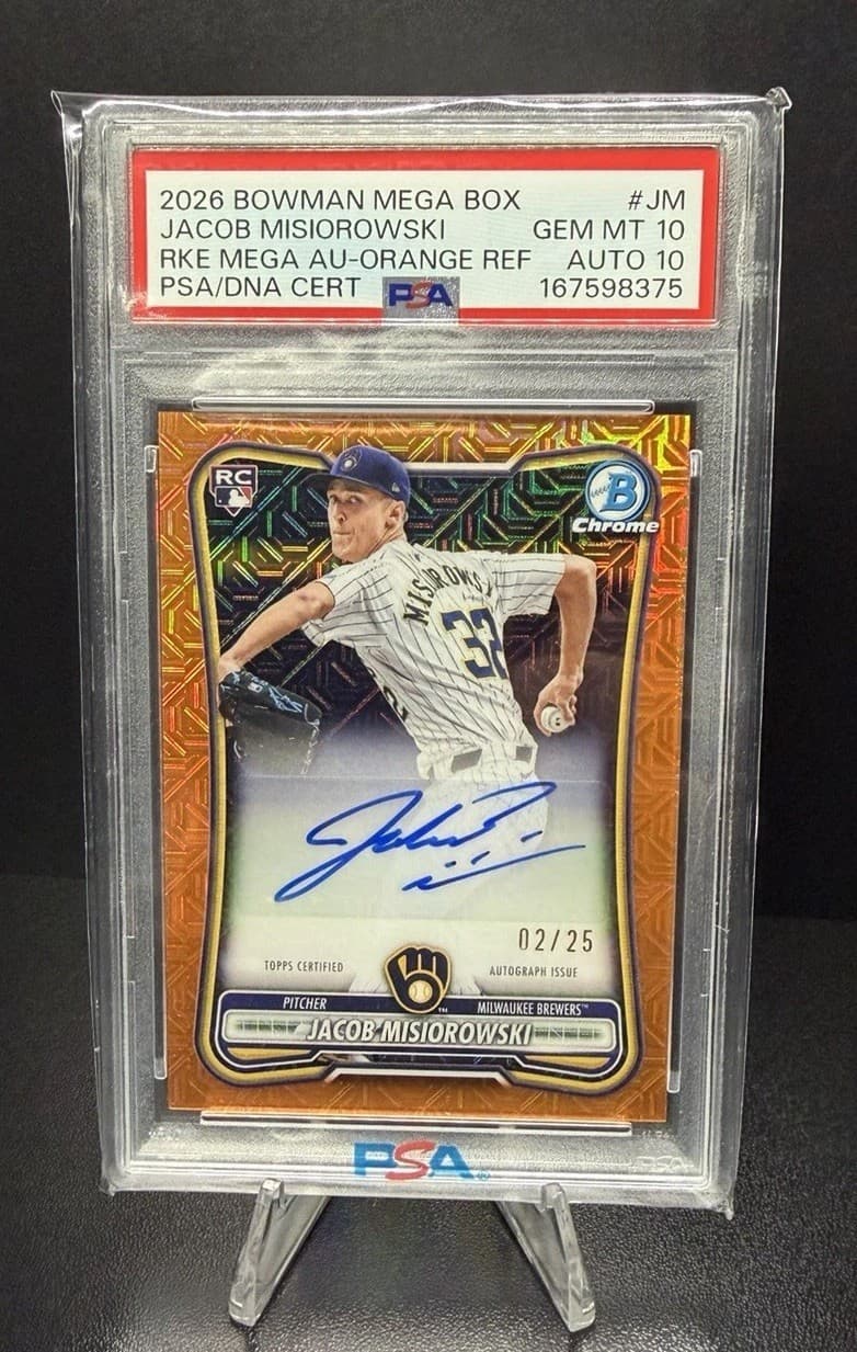 2026 Bowman Crome Jacob Misiorowski  PSA10/AUTO10 Orange Refractor Auto RC /25