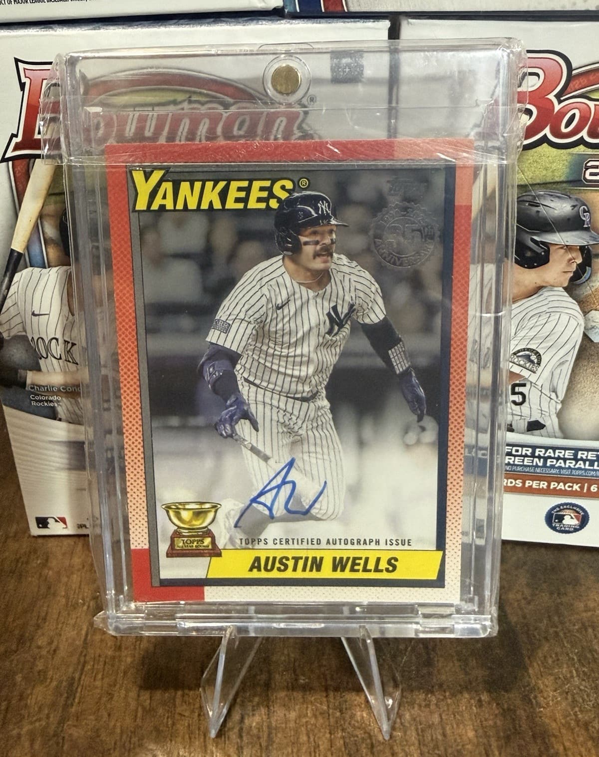 Topps 2025 Series 2 Austin Wells Yankees 1990 Autographs #90B2-AW Platinum 1/1