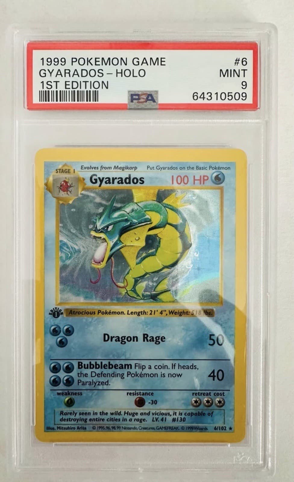 1999 POKEMON BASE SET 1ST EDITION #6 GYARADOS-HOLO PSA 9