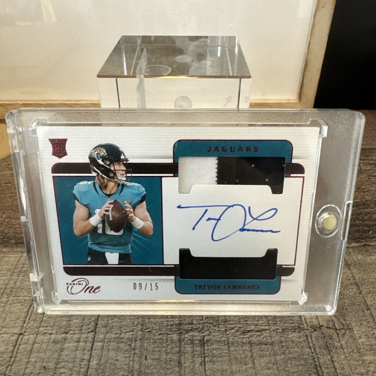 2021 Panini One -Rookie Patch Autograph Red #1 Trevor Lawrence /15 (AU, MEM, RC)