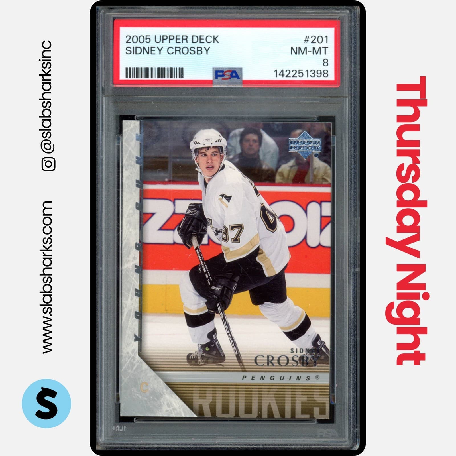 2005 UPPER DECK #201 SIDNEY CROSBY YOUNG GUNS RC ROOKIE PSA 8