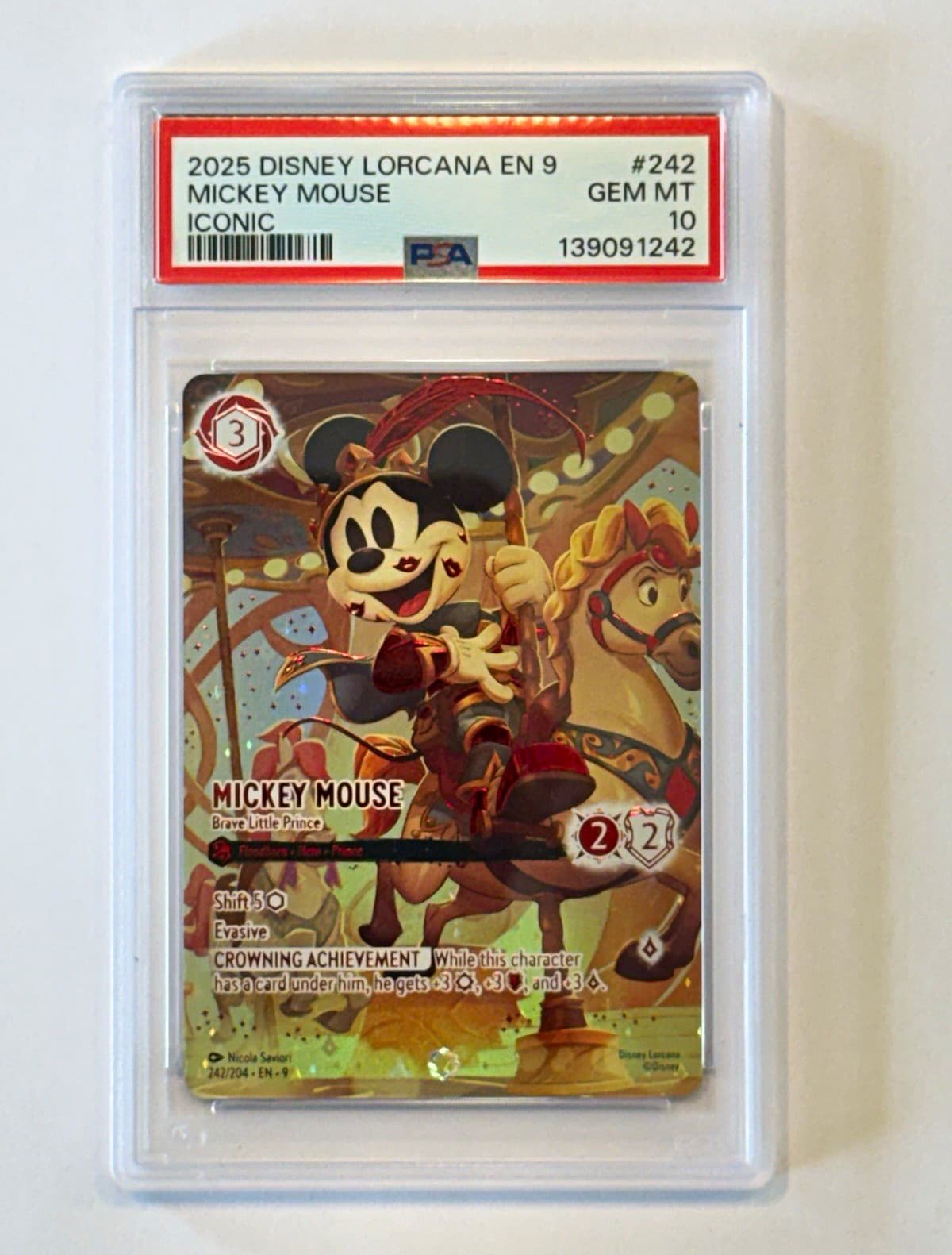 Disney Lorcana Mickey Mouse Brave Little Prince Iconic 242/204 Holo EN PSA 10
