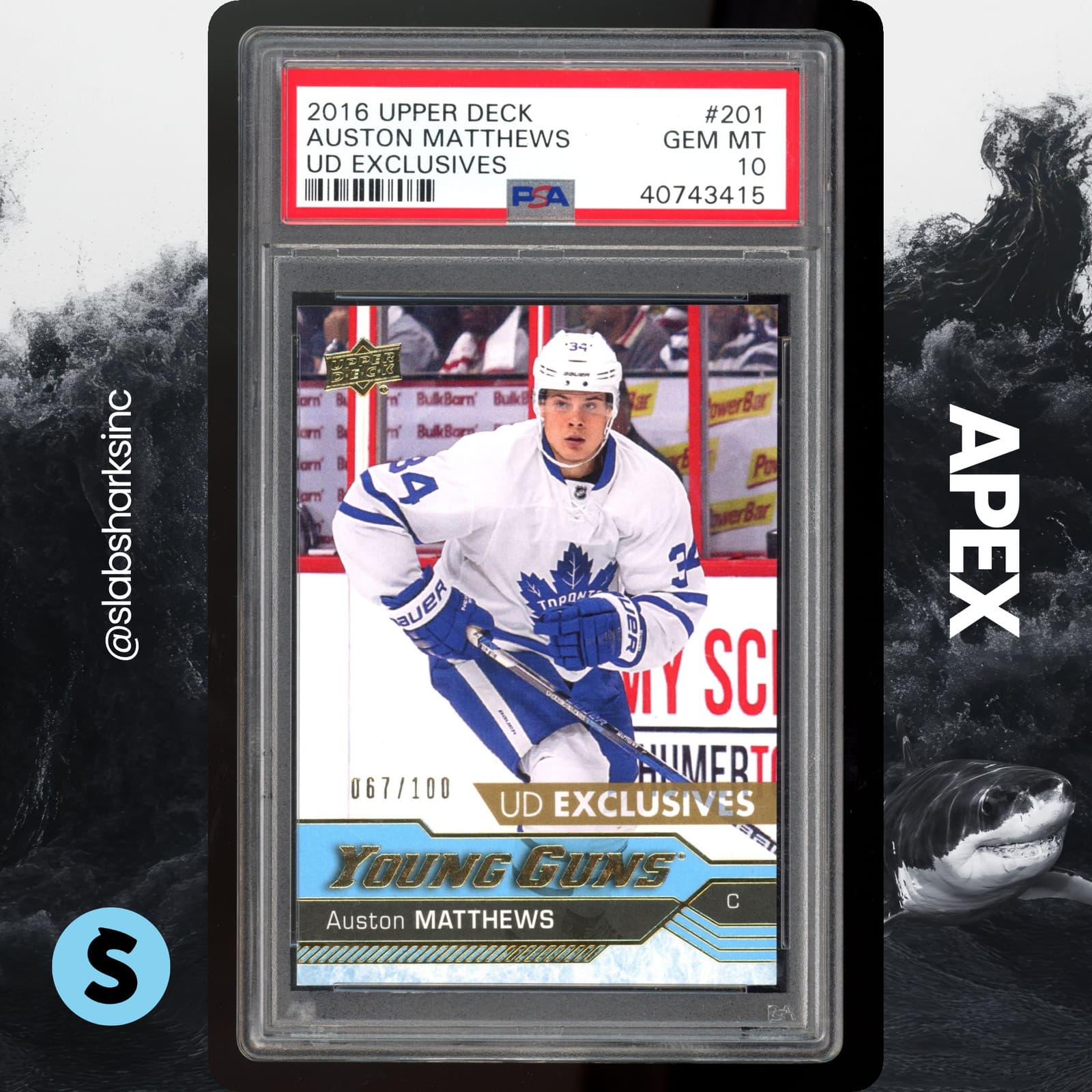 2016 UPPER DECK #201 AUSTON MATTHEWS UD EXCLUSIVES YOUNG GUNS ROOKIE /100 PSA 10