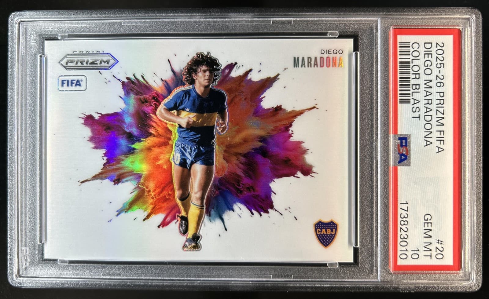 2025-26 Panini Prizm FIFA Diego Maradona Color Blast SSP #20 Boca PSA 10