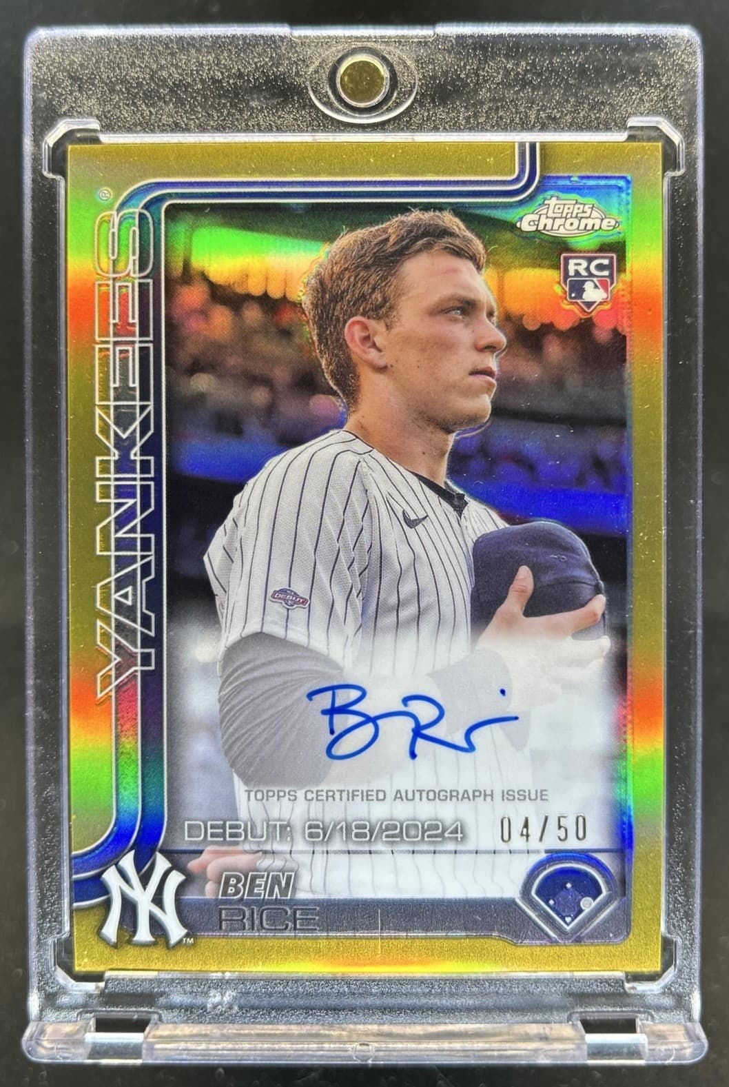 2025 Topps Chrome Update Ben Rice Rookie Debut Auto RC Gold Refractor #/50