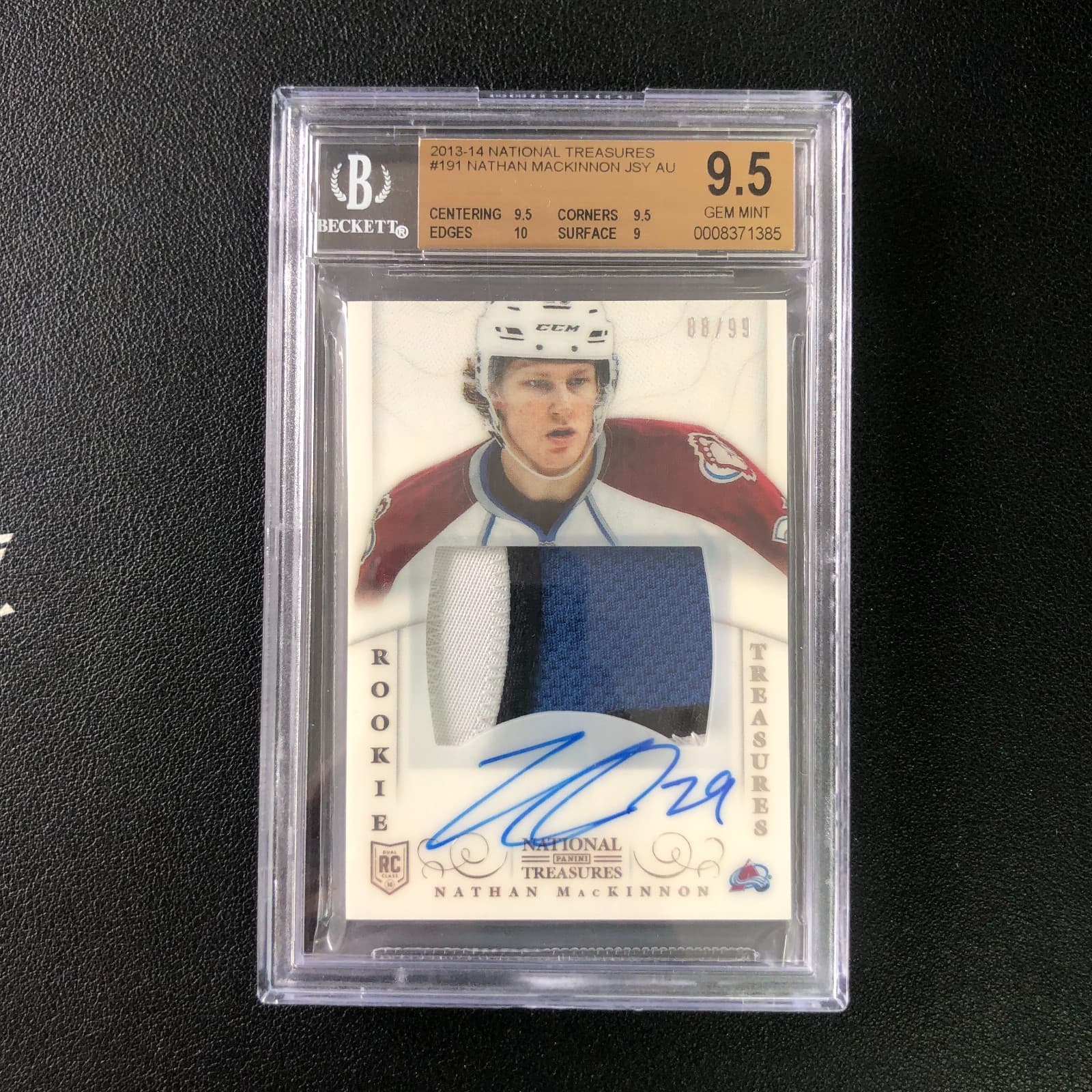 2013-14 Panini National Treasures Nathan MacKinnon RC Patch Auto RPA /99 BGS 9.5