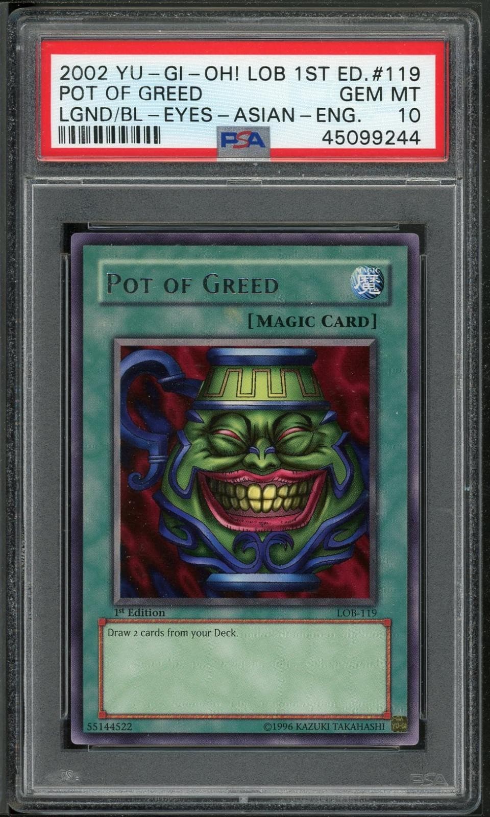 Pot Of Greed LOB-119 1st Edition-asian-english Rare Yugioh PSA 10 *244