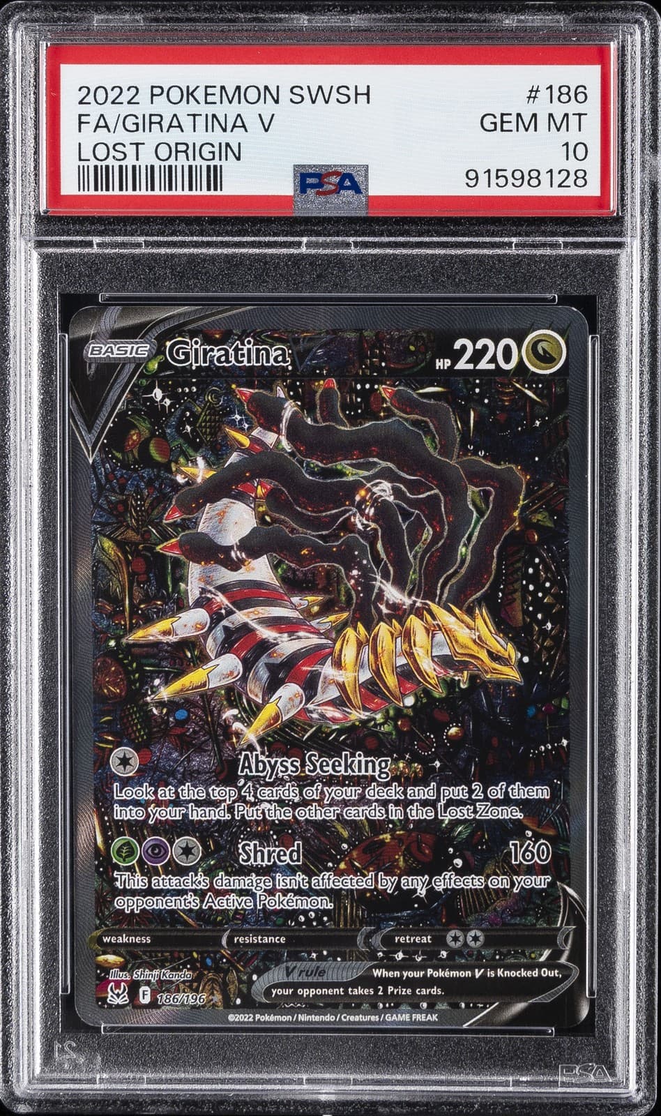 2022 POKEMON SWORD & SHIELD LOST ORIGIN #186 FULL ART/GIRATINA V PSA 10