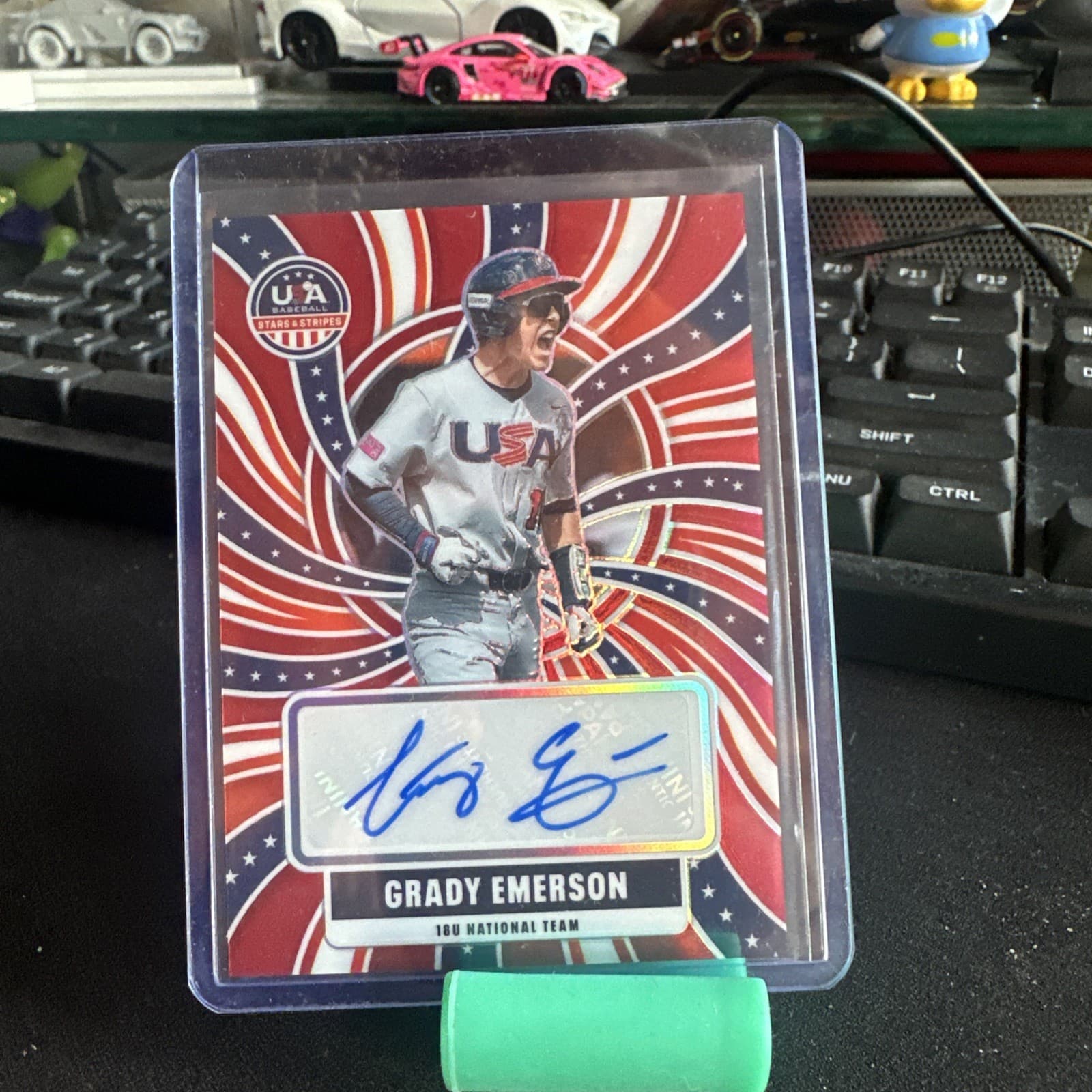 2026 Panini Stars & Stripes Prizm USA Baseball Grady Emerson Auto Red 77/99