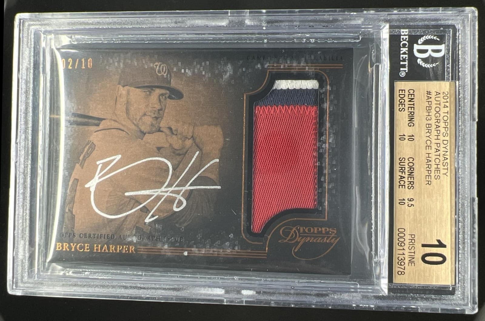 2014 Topps Dynasty Bryce Harper Auto Autograph Patches #/10 Nationals BGS 10/10