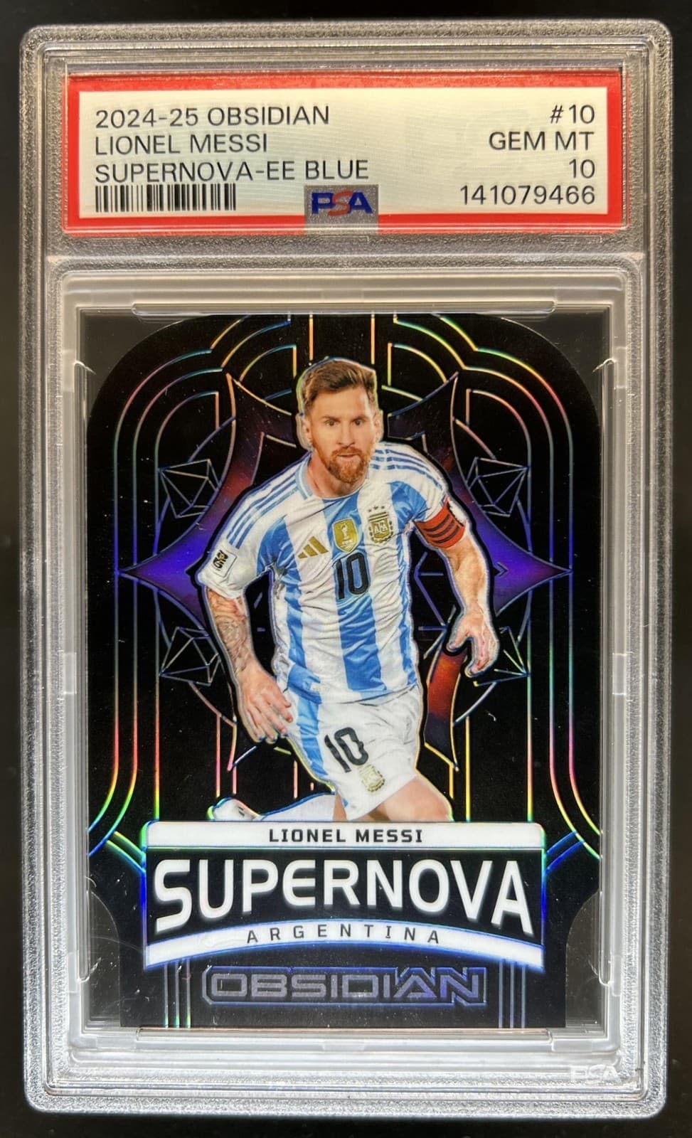2024-25 Panini Obsidian Lionel Messi Supernova Electric Etch Blue #/25 PSA 10