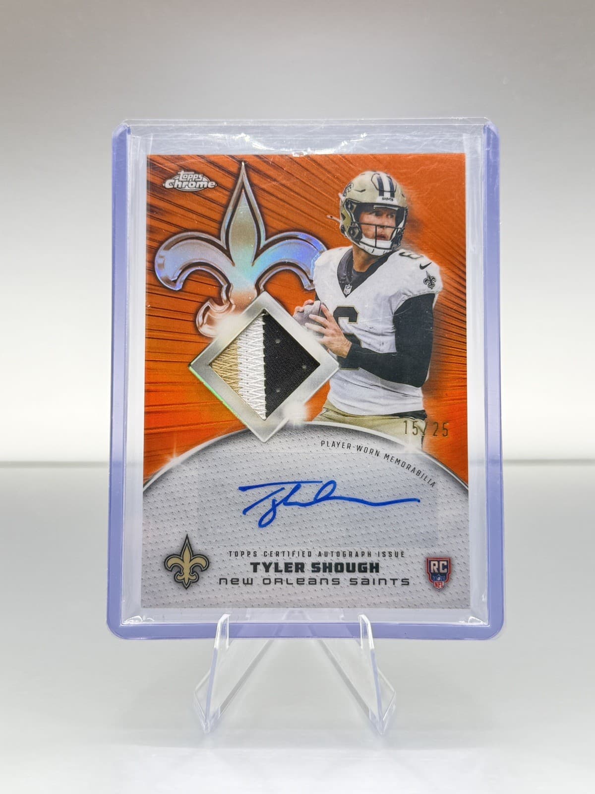 2025 Topps Chrome Rookie Patch Autographs Tyler Shough #RPA-TS (AU, MEM, RC) /25
