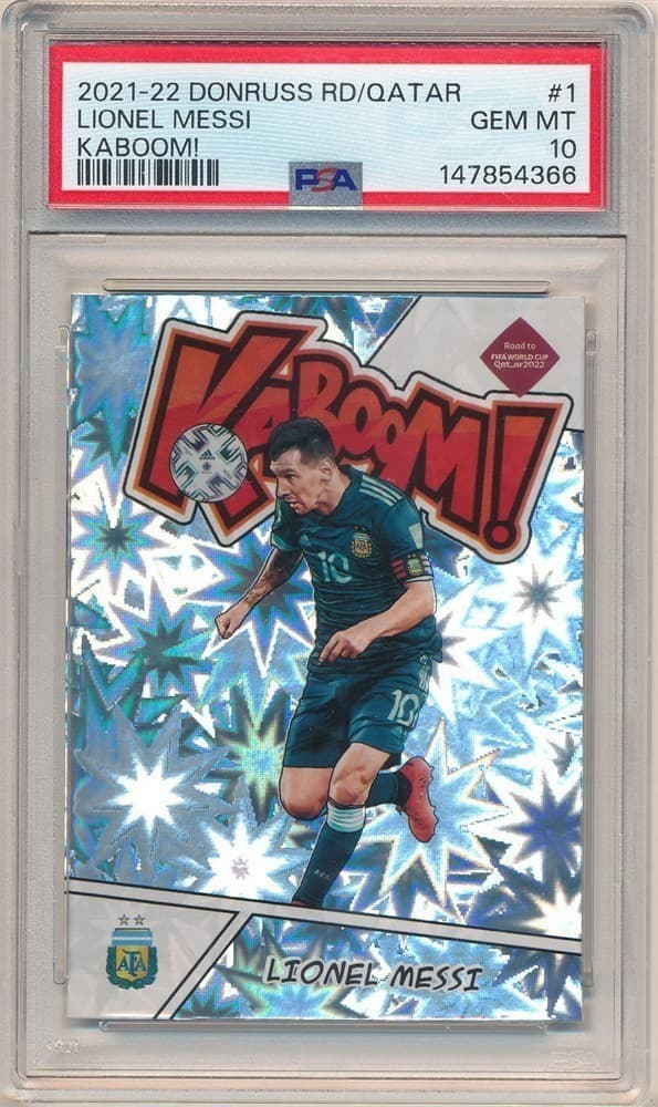 LIONEL MESSI 2021/22 PANINI DONRUSS ROAD TO QATAR #1 KABOOM SP PSA 10 GEM MINT/