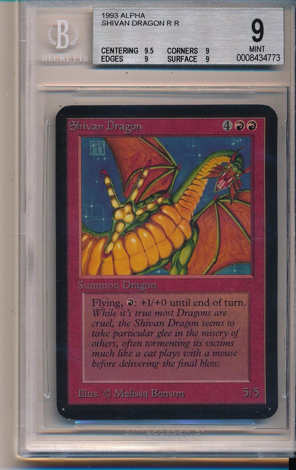 Alpha SHIVAN DRAGON BGS Graded 9.0 Mint Quads Plus Magic the Gathering MtG  1993