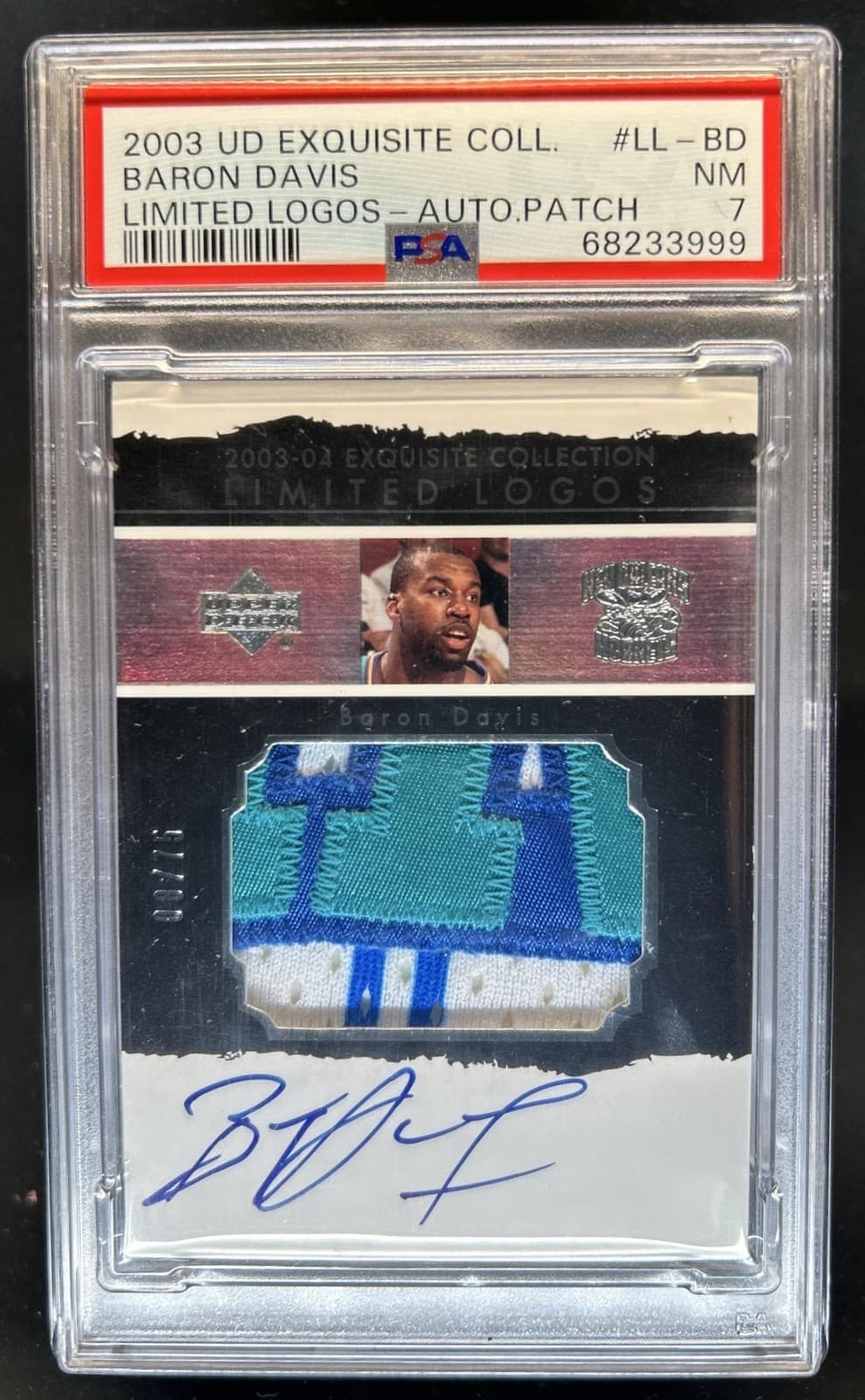 2003-04 Upper Deck Exquisite Baron Davis Limited Logos Patch Auto #/75 PSA 7