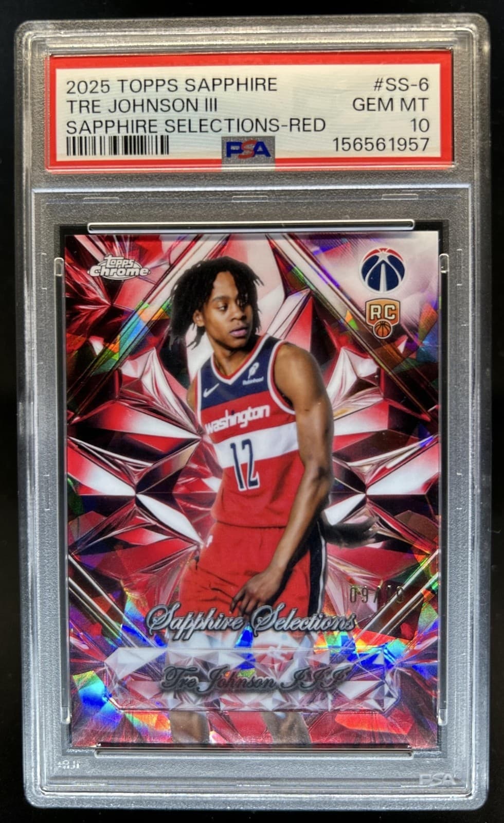 2025-26 Topps Chrome Sapphire Tre Johnson III Selections RC Red #/5 PSA 10