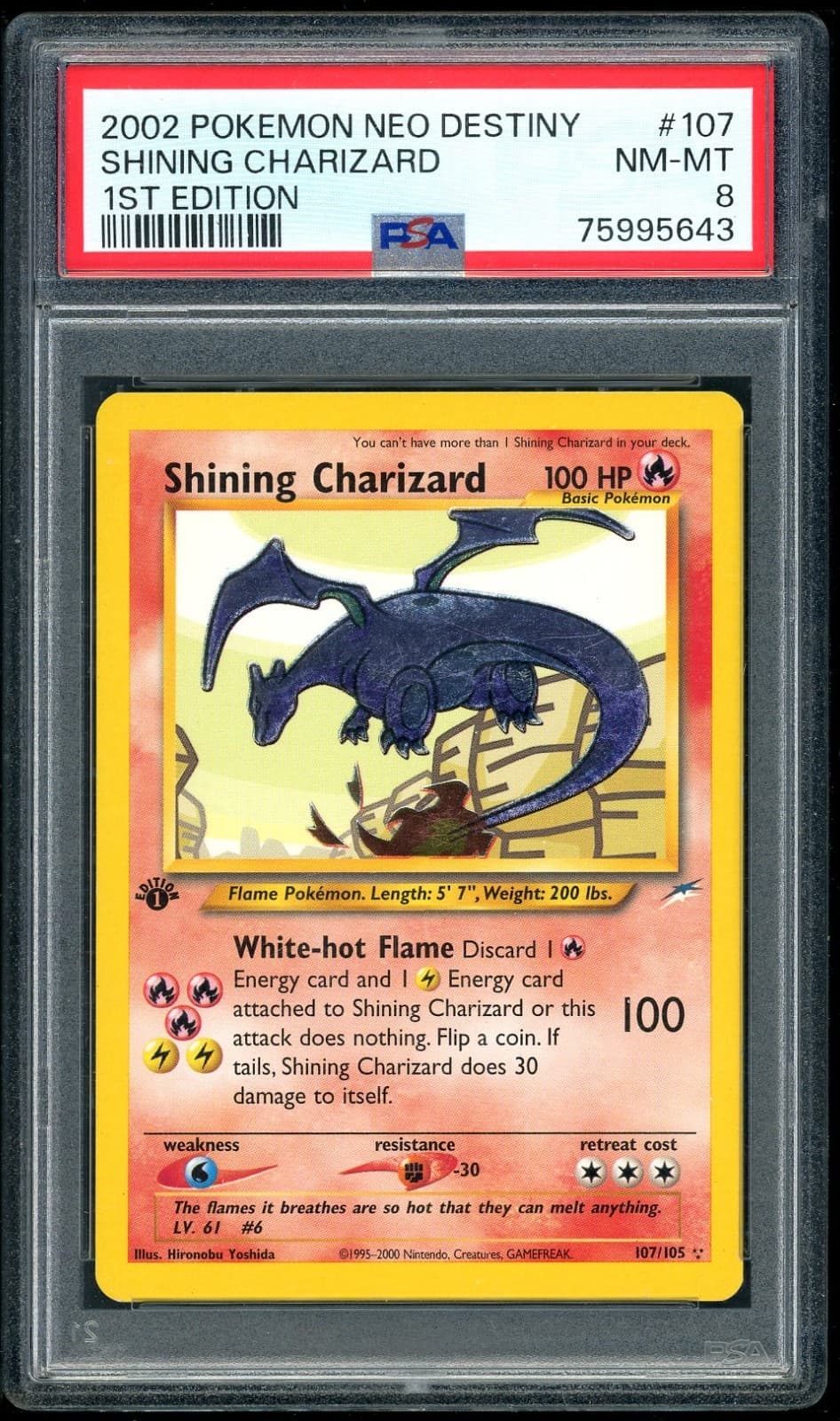 POKEMON SHINING CHARIZARD 2002 NEO DESTINY #107 1ST EDITION PSA 8