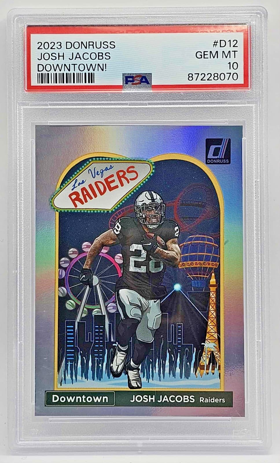 2023 Panini Donruss Josh Jacobs DOWNTOWN #D12 Raiders SSP Case Hit PSA 10