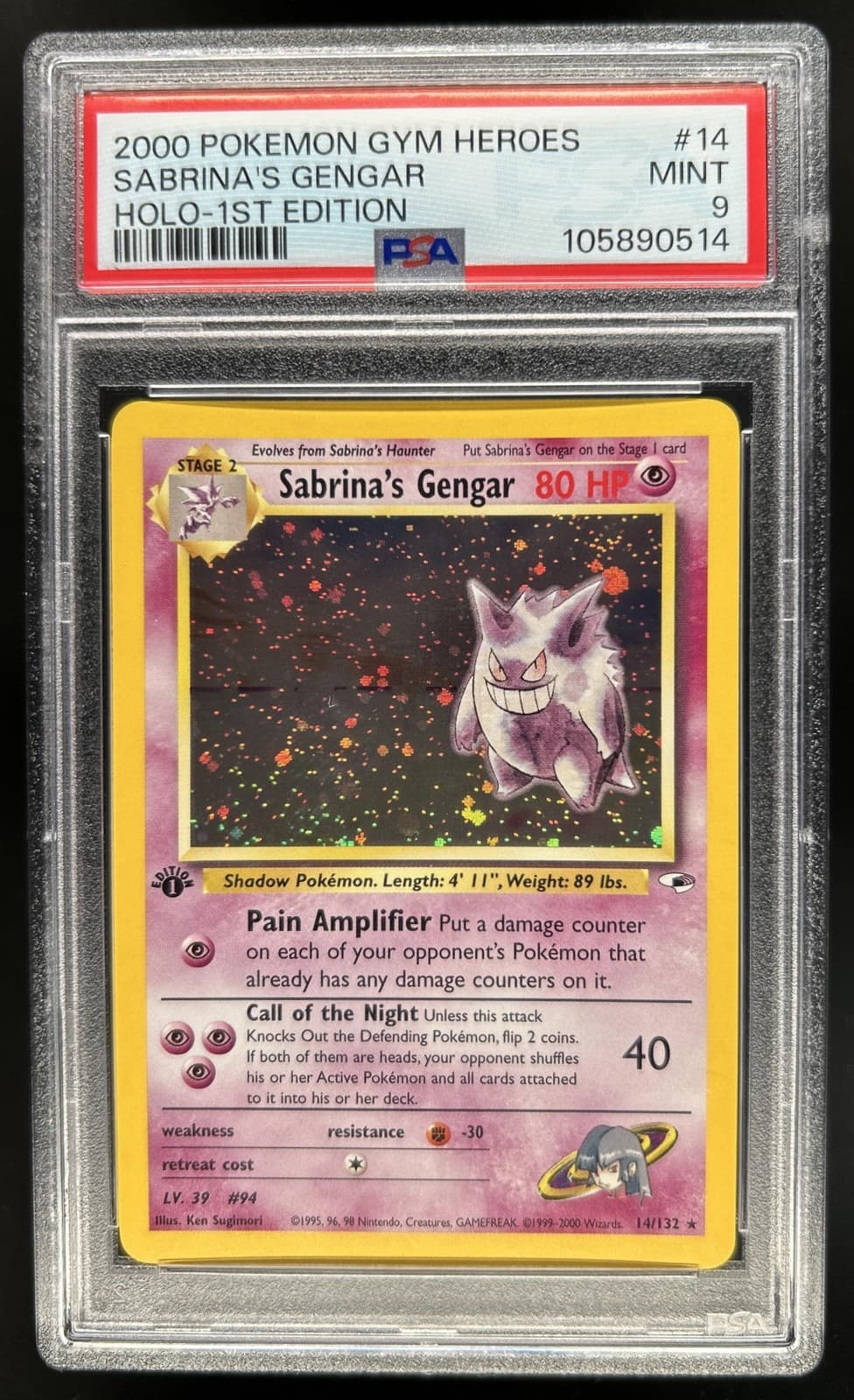 2000 Pokemon Gym Heroes 1st Edition Sabrina's Gengar Holo #14/132 PSA 9