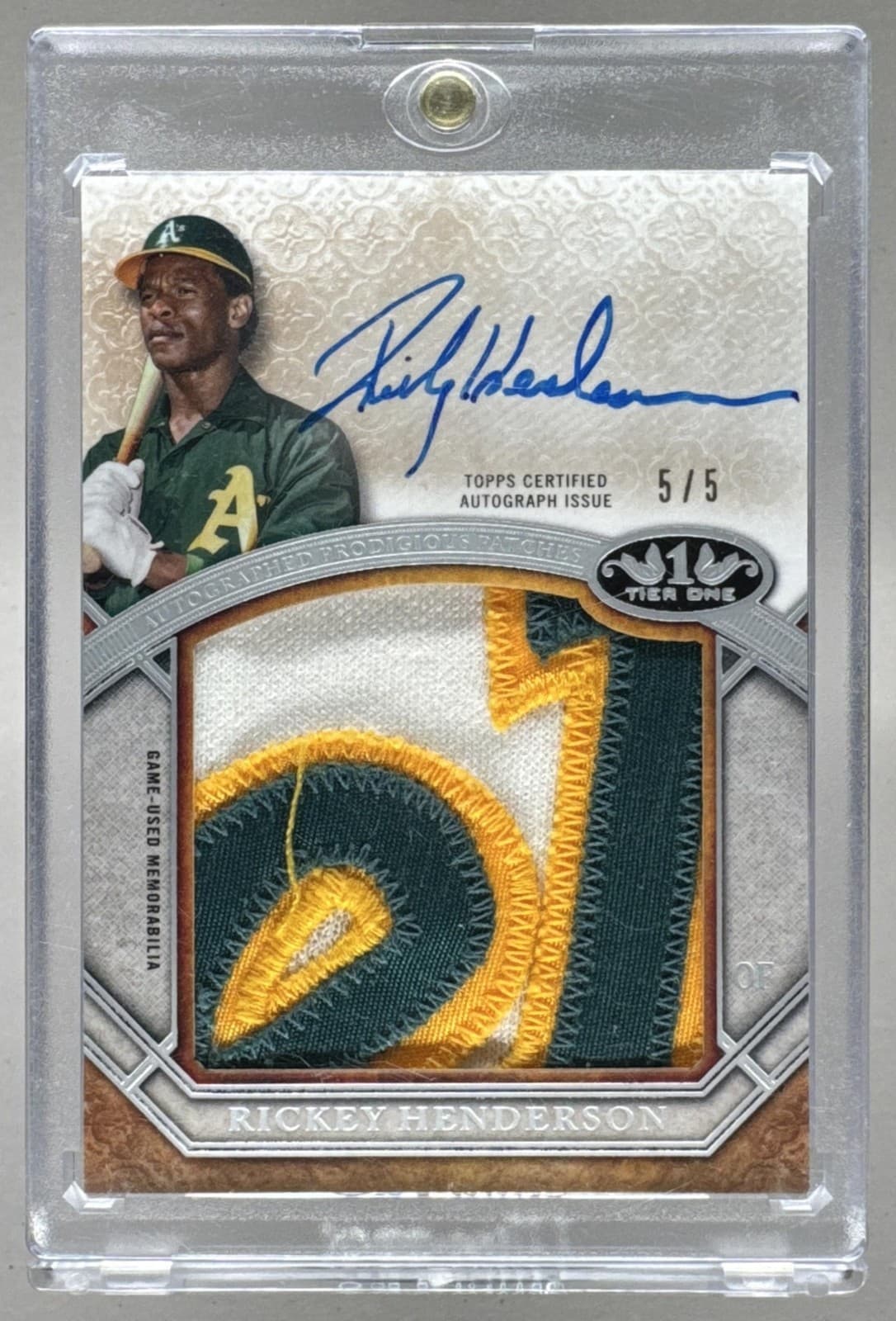 Rickey Henderson 2015 Topps Tier One Platinum Prodigious GU Patch Auto 5/5
