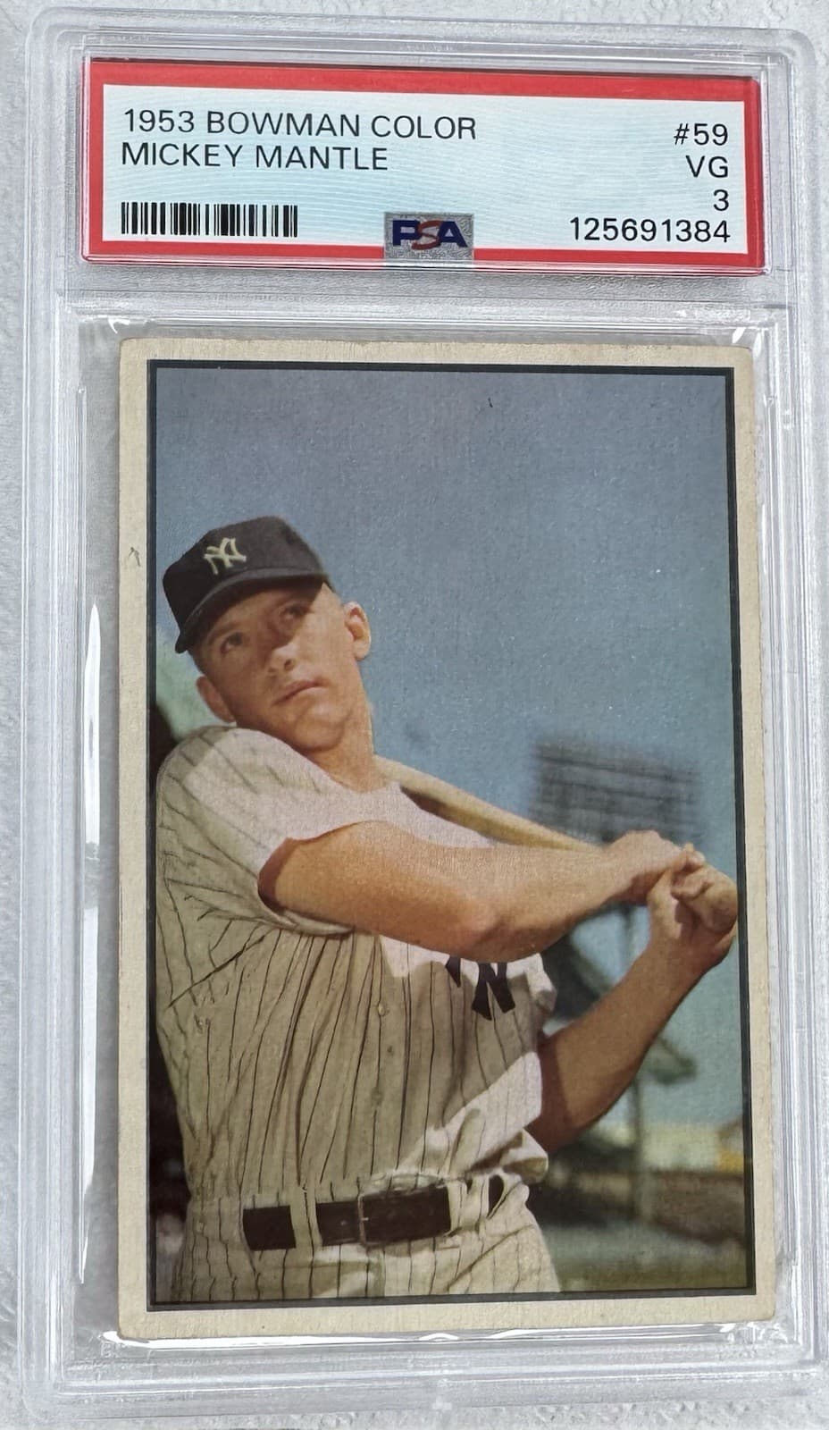 1953 Bowman Color Mickey Mantle #59 PSA VG 3 cert 125691384