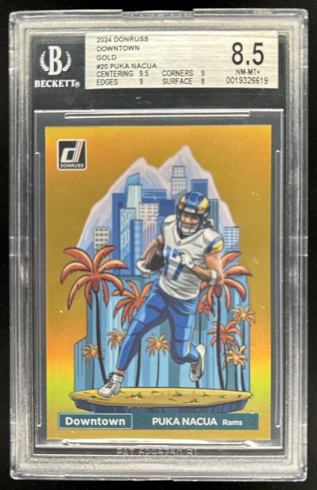 2024 Panini Donruss Puka Nacua Downtown! SSP Gold #/10 Rams BGS 8.5