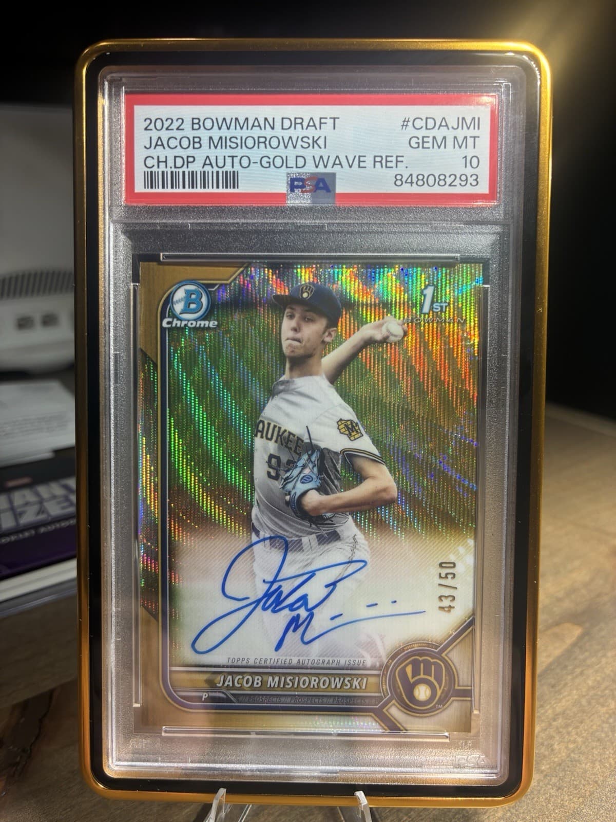 2022 1st Bowman Auto Jacob Misiorowski Gold Wave Refractor /50 PSA 10 CY YOUNG