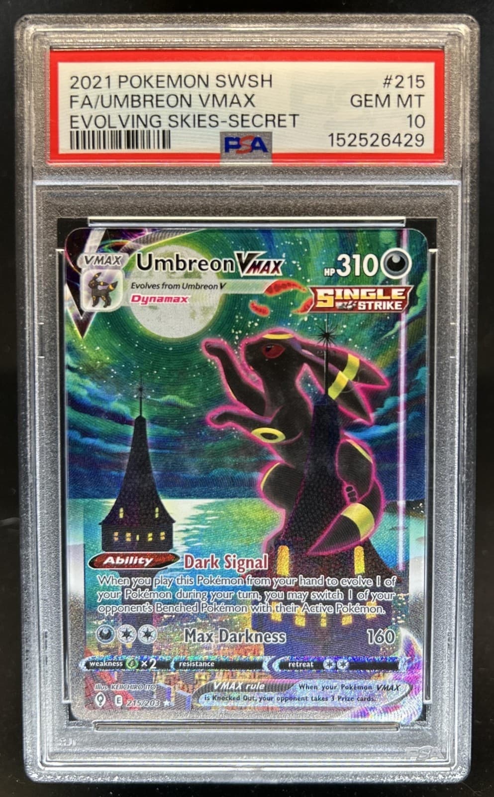 2021 Pokemon SWSH Evolving Skies Umbreon VMAX #215/203 PSA 10 GEM MINT