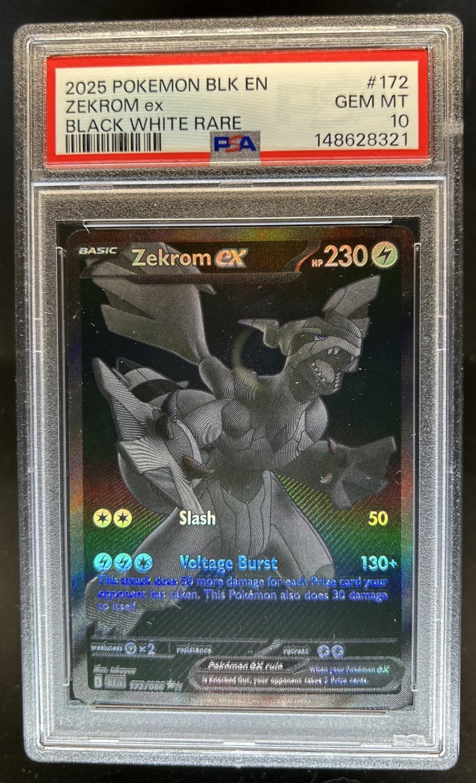 2025 Pokemon Black Bolt Zekrom ex and White Rare #172/086 PSA 10 GEM MINT