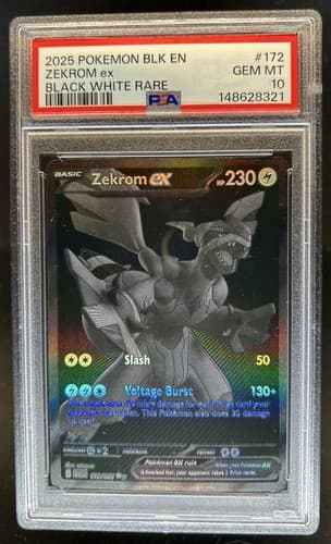 2025 Pokemon Black Bolt Zekrom ex and White Rare #172/086 PSA 10 GEM MINT