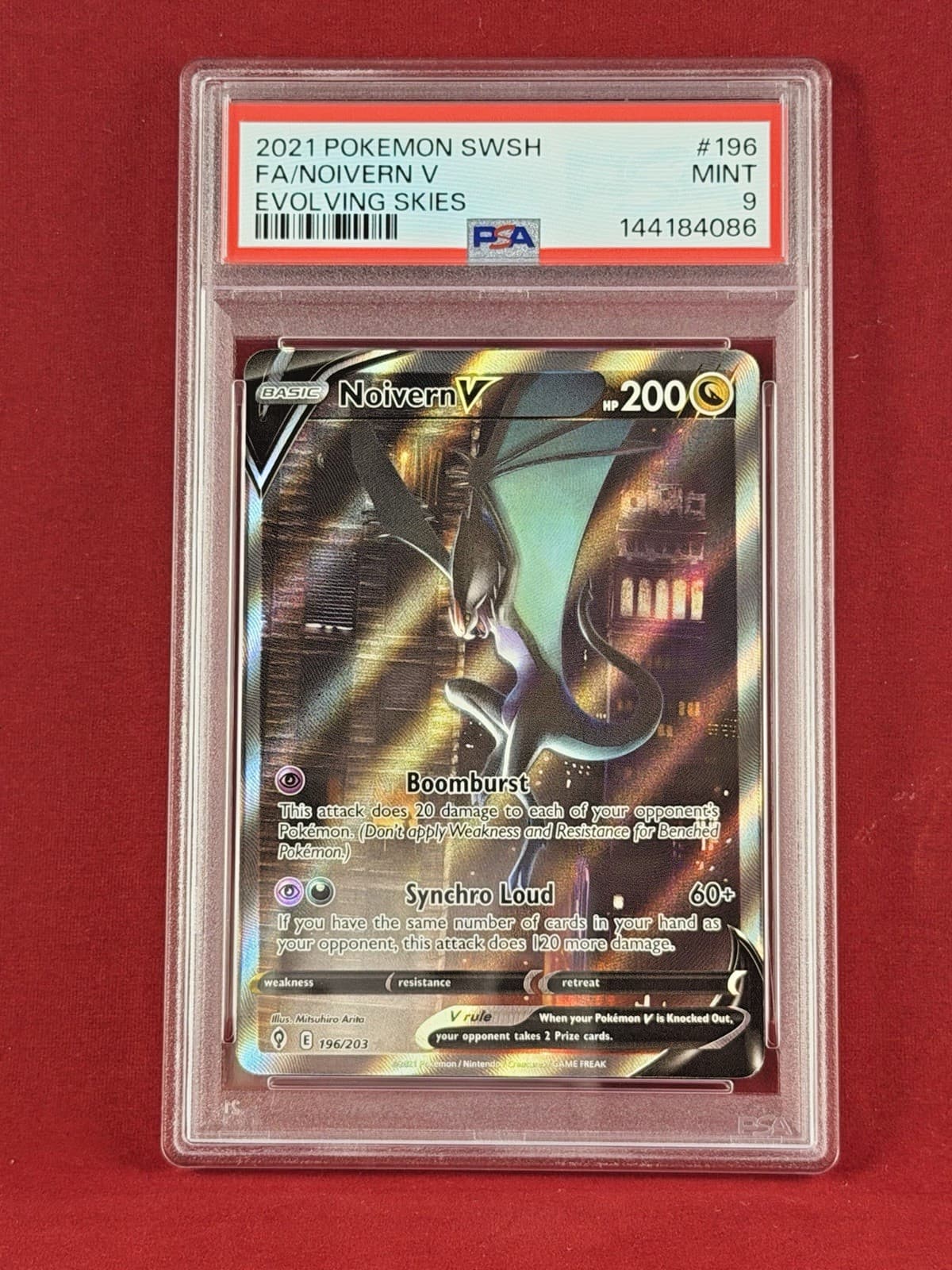 2021 Pokemon SWSH Evolving Skies NOIVERN V Full Art Card #196 PSA 9