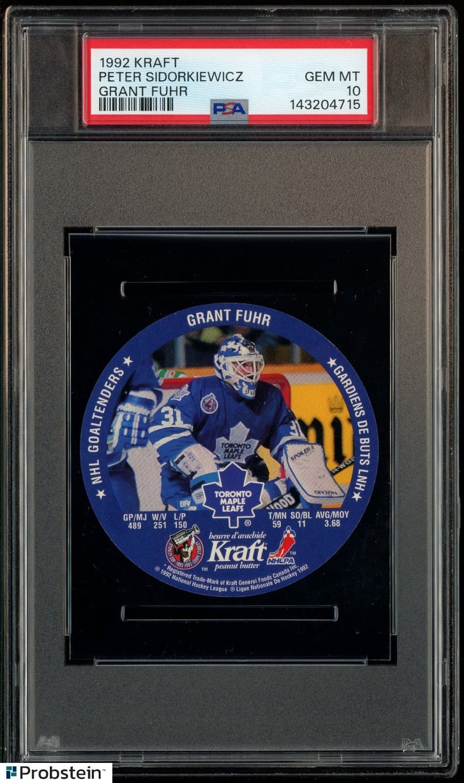 1992 Kraft Hockey Peter Sidorkiewicz Grant Fuhr PSA 10 GEM MINT