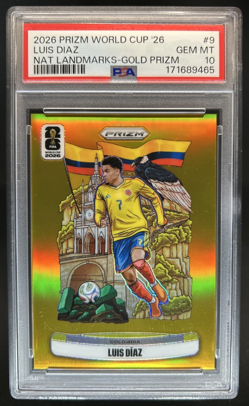 2026 Panini Prizm World Cup Luis Diaz National Landmarks Gold SSP #/10 PSA 10