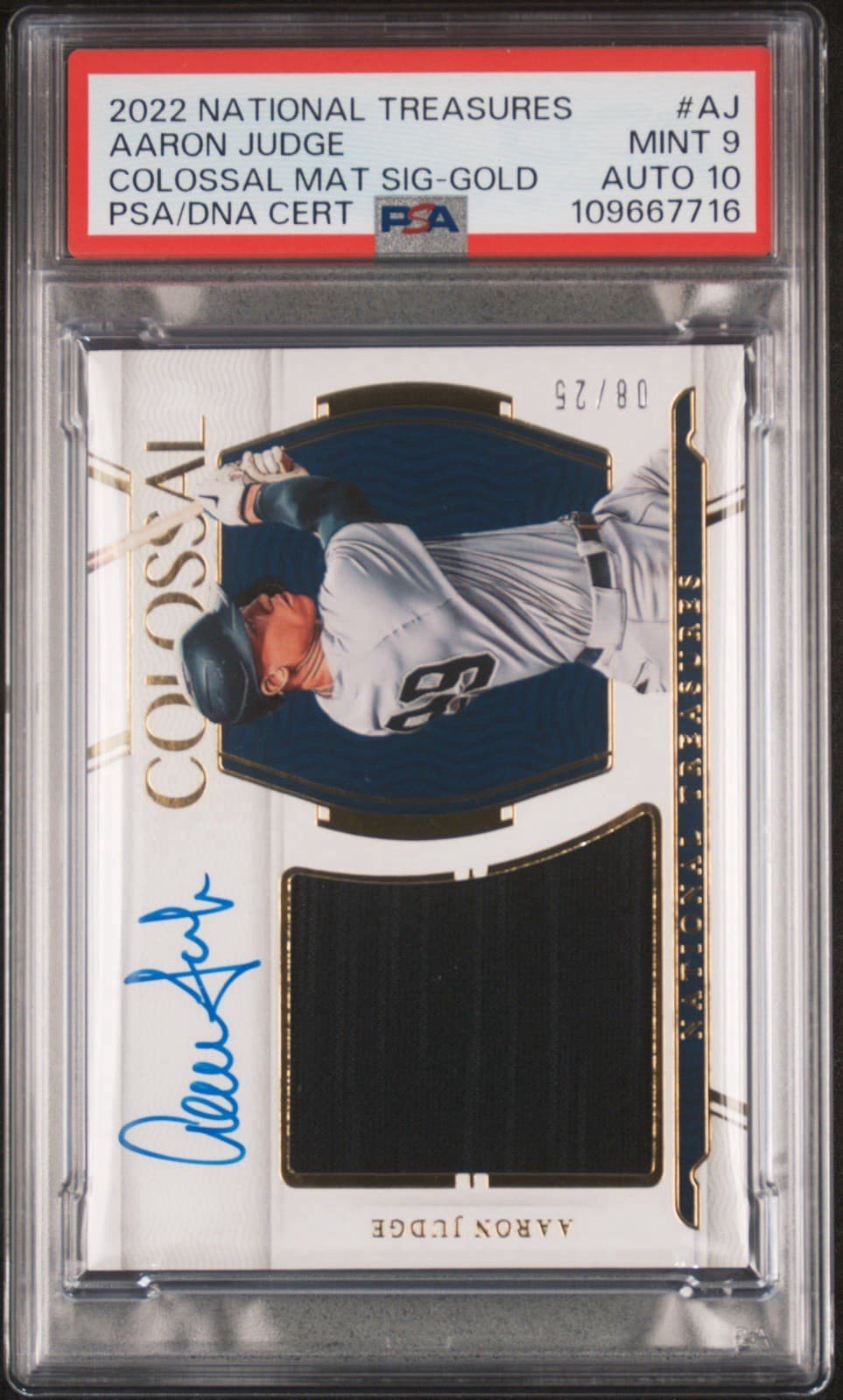 2022 National Treasures Aaron Judge Game Used Patch Auto Gold /25 PSA 9